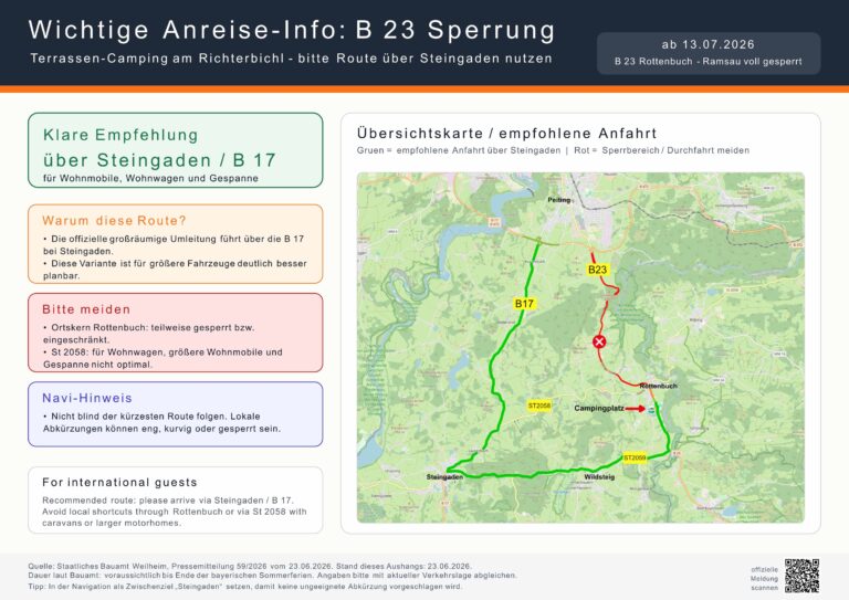 Anreise Information B23 Sperrung Terrassen Camping am Richterb